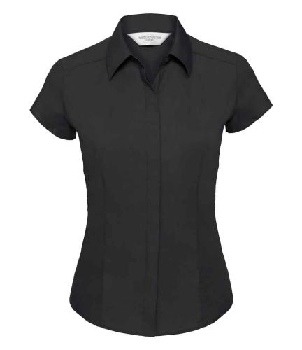 R Coll Lds Cap Slve Poplin Shirt - Black - 3XL